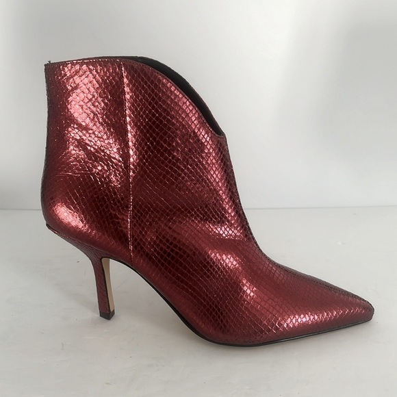 MARC FISHER $199 Women Red Metallic Leather Haylian Pointy Toe Boot Size 8.5 NEW - Picture 5 of 9